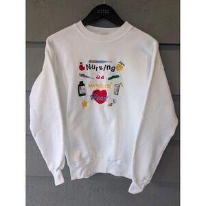 VTG Peanut Butter & Jelly Sweatshirt Womens Medium White Nursing Work Of Heart